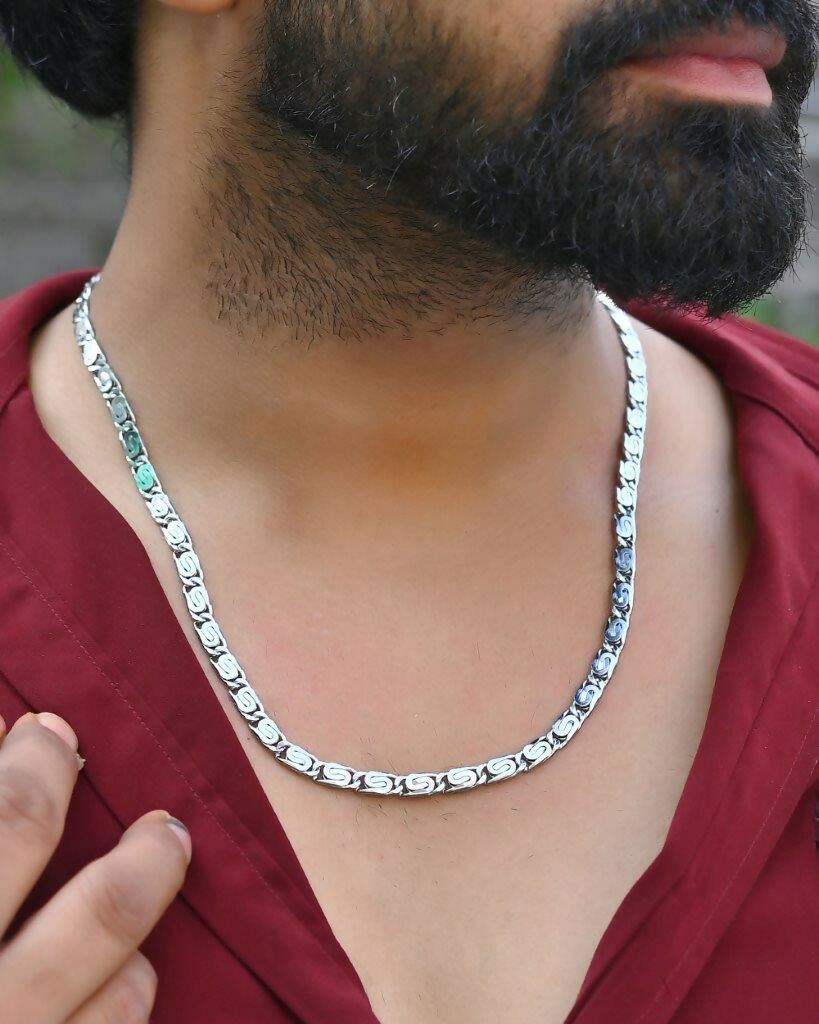 VOJ Men Silver Plated Stainless Steel Chain | Swadesiicart