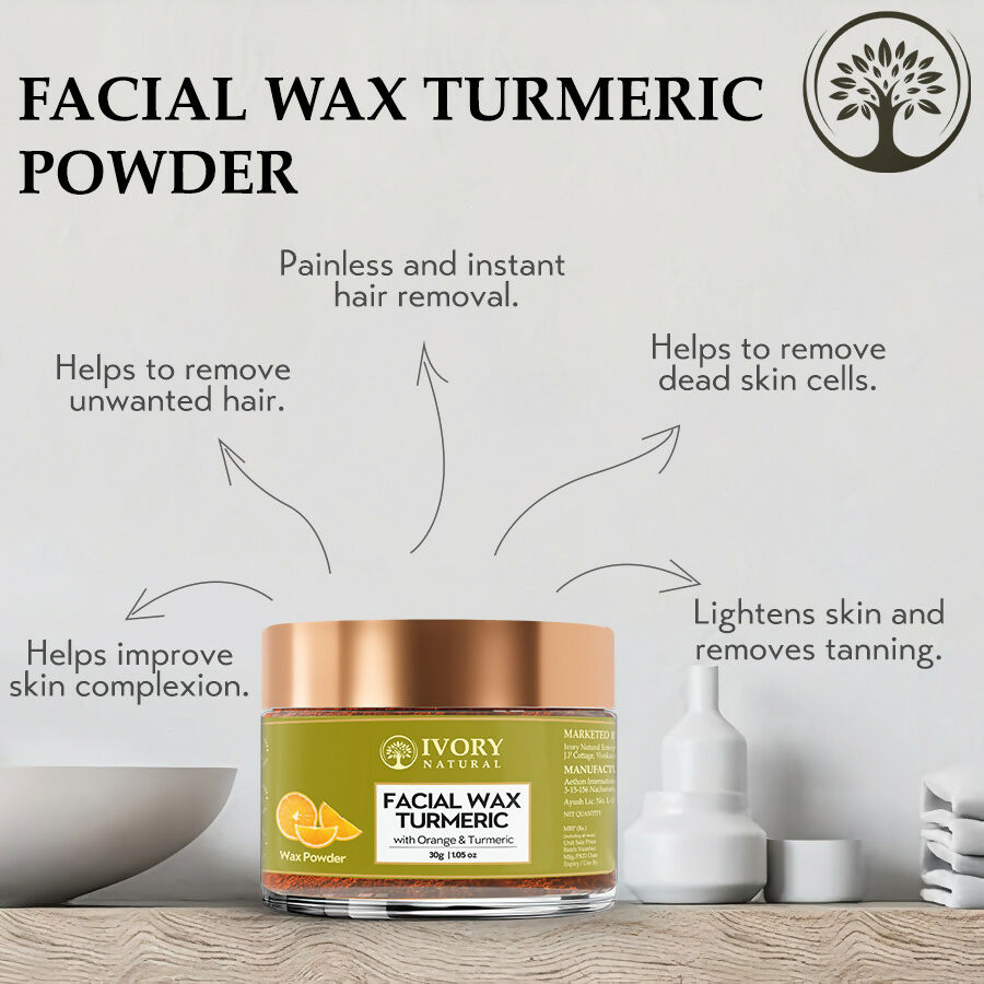 Ivory Natural Facial Wax Powder With Turmeric - Natural Facial Hair Removal Wax For Instant Skin Brightening | Swadesiicart