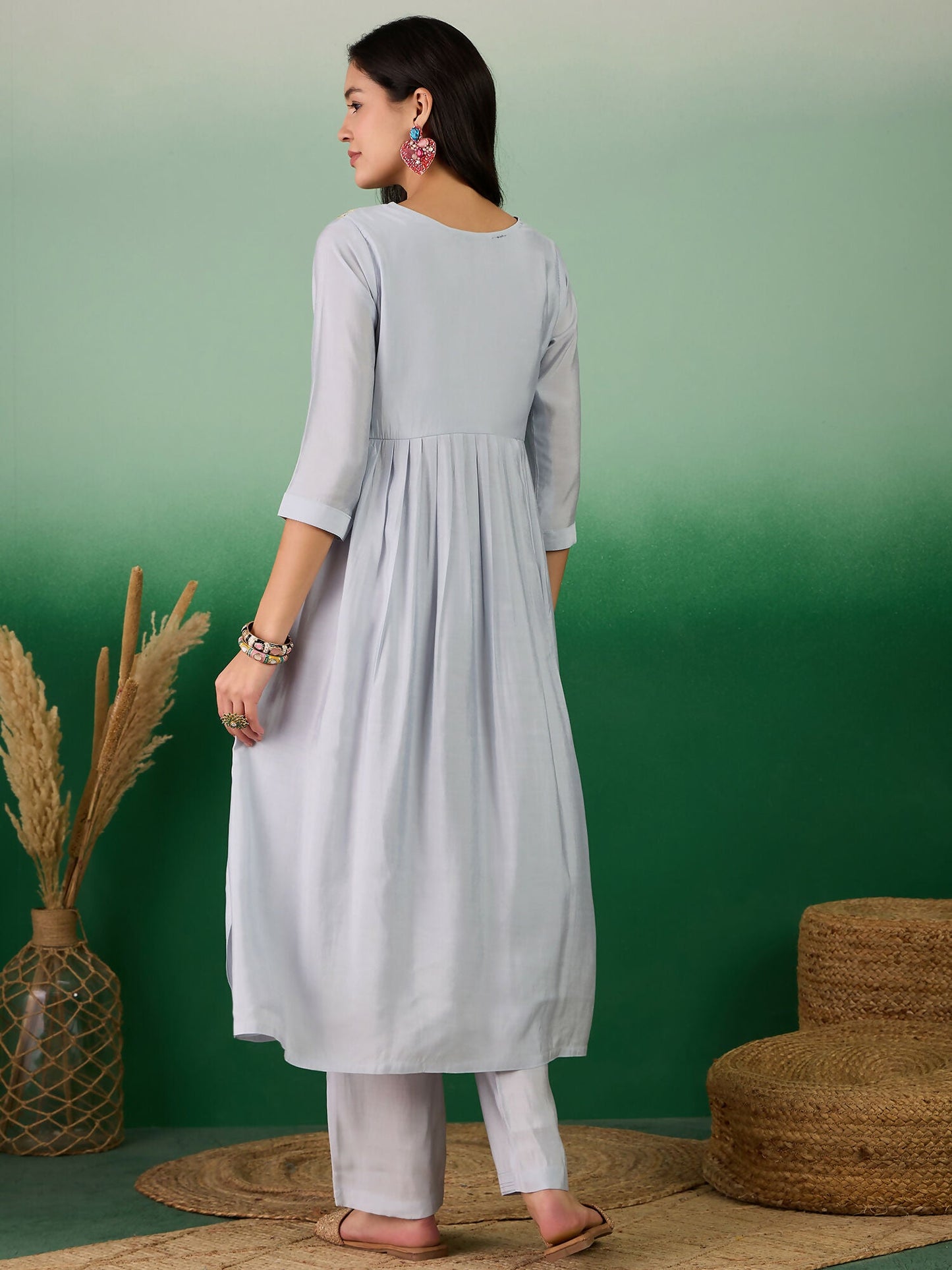 Blue Embroidered Muslin Kurta and Trouser - Berlin