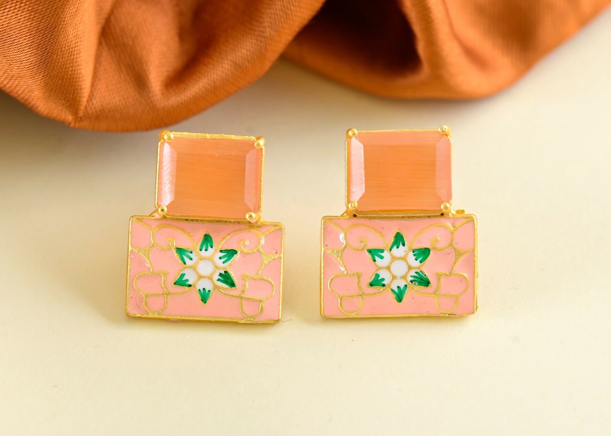 Joban Fashion Women Brass Peach Onyx Earrings - Swadesiicart