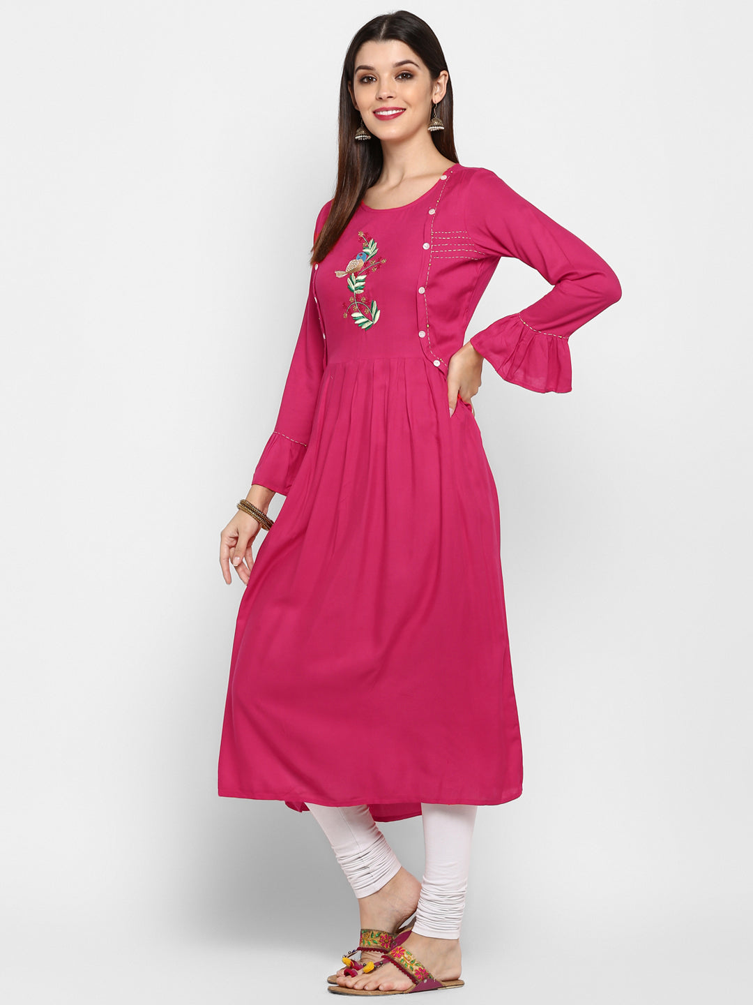 NOZ2TOZ Women's Pink Rayon Anarkali Kurta (1 Pc Set) - Swadesiicart
