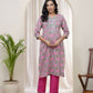Vaasva Women Grey Cotton Printed Straight Kurti With Pant | Swadesiicart