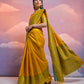 Vishnu Weaves Women's Yellow Handloom Raw Silk Woven Border Saree with Blouse - Swadesiicart