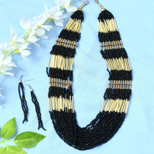 Mominos Fashion Johar Kamal Handicraft Finish Beads Work Long Necklace For Women (Black /Golden) | Swadesiicart
