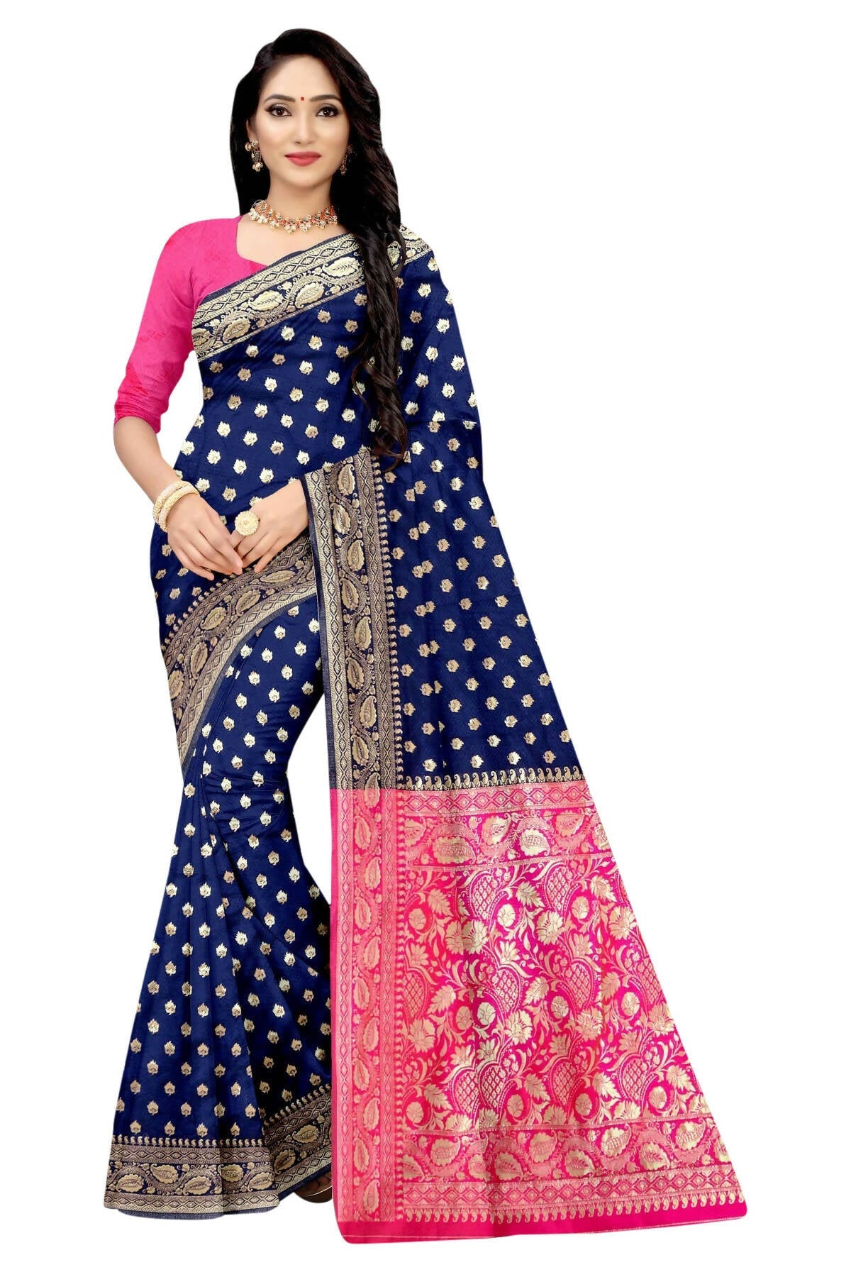 Vamika Navy Blue Weaving Banarasi Jacquard Saree | Swadesiicart