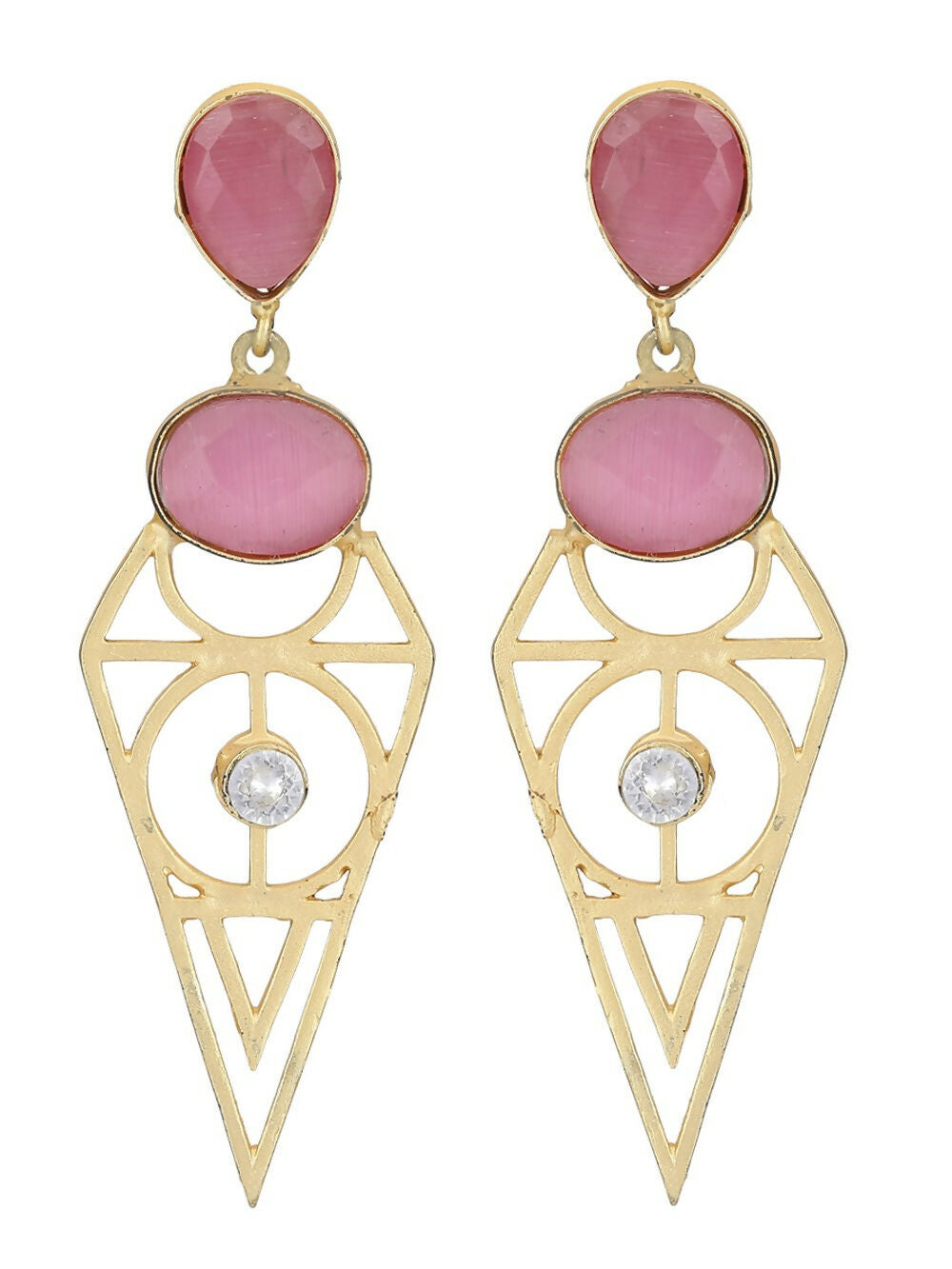 Joban Fashion Women Pink Stone Matte Gold Earrings | Swadesiicart
