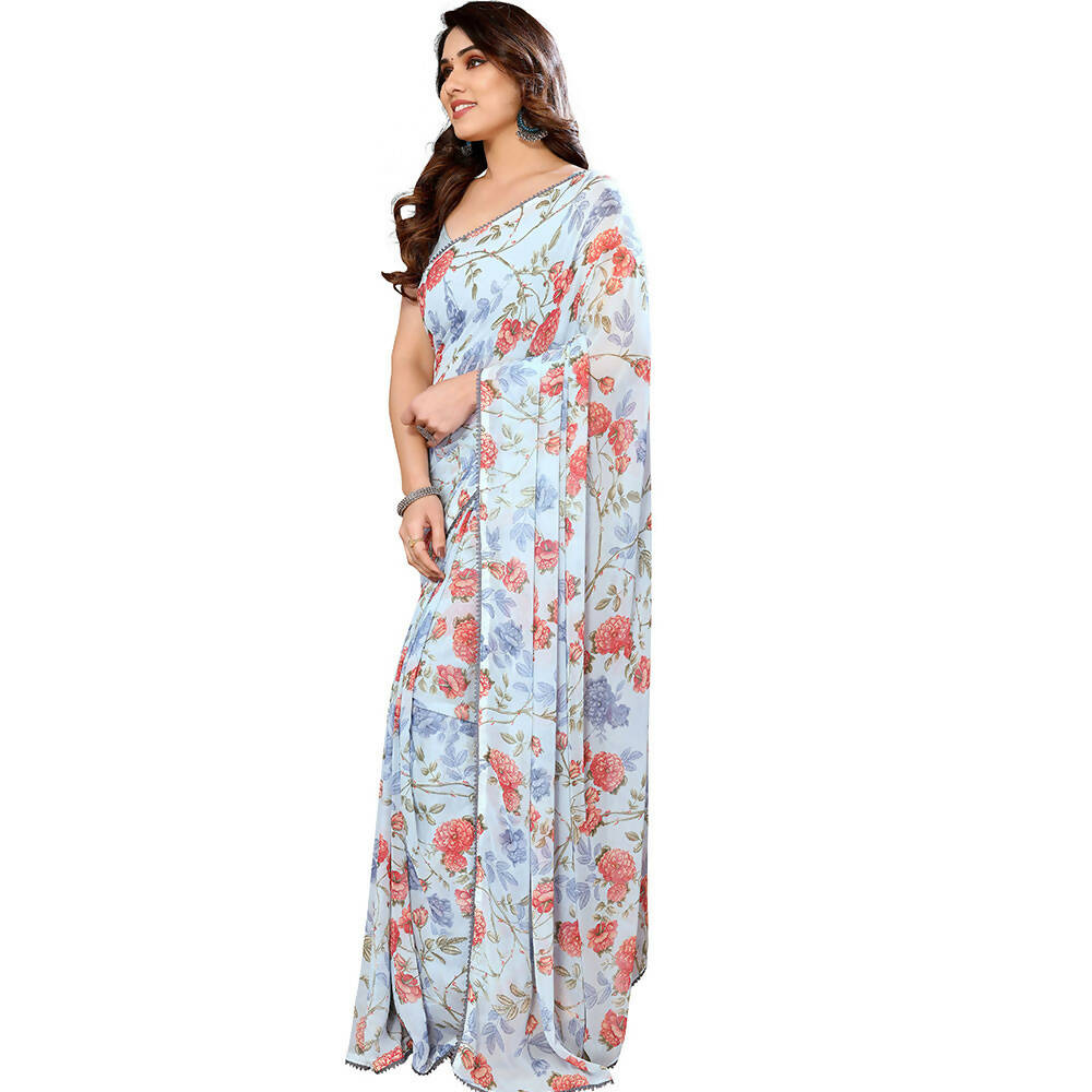 Women's Partywear Designer Sky blue Georgette Fancy Saree - Satrangi | Swadesiicart