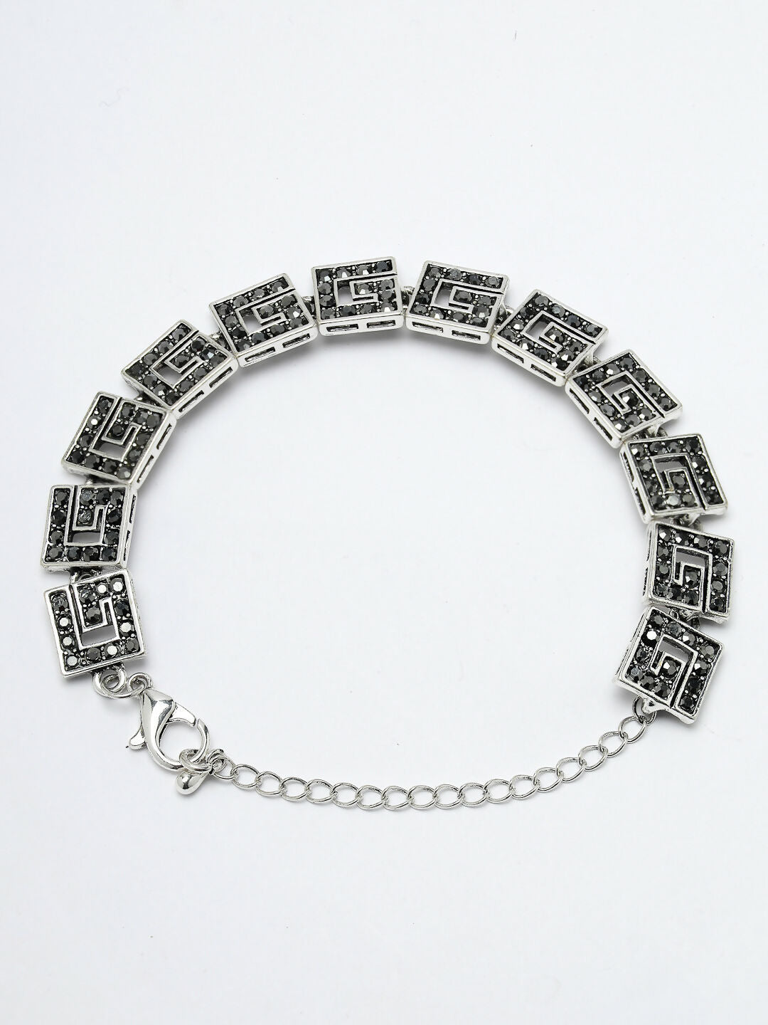 NVR Women American Diamond Rhodium-Plated Link Bracelet - Swadesiicart