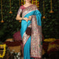 Vishnu Weaves Women's Firozi Paithani Silk Zari Woven Saree with Unstitched Blouse - Swadesiicart