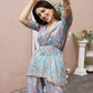 Light Blue Rayon Paisley Printed Top with Matching Bottom - Eesha - Swadesiicart