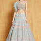 Jyoti Fashion Light Turquoise Thread, Zari and Paper Mirror Embroidered Organza One Shoulder Bridal Lehenga Choli | Swadesiicart
