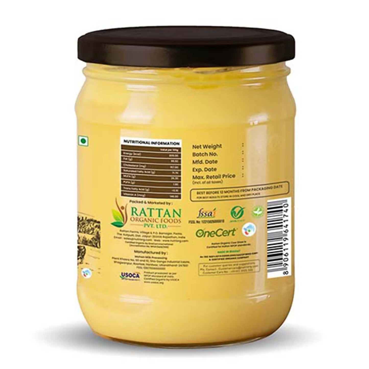 Nutriorg Certified Organic Cow Ghee | 100% Pure Cow Ghee | Premium & Authentic Ghee - Swadesiicart