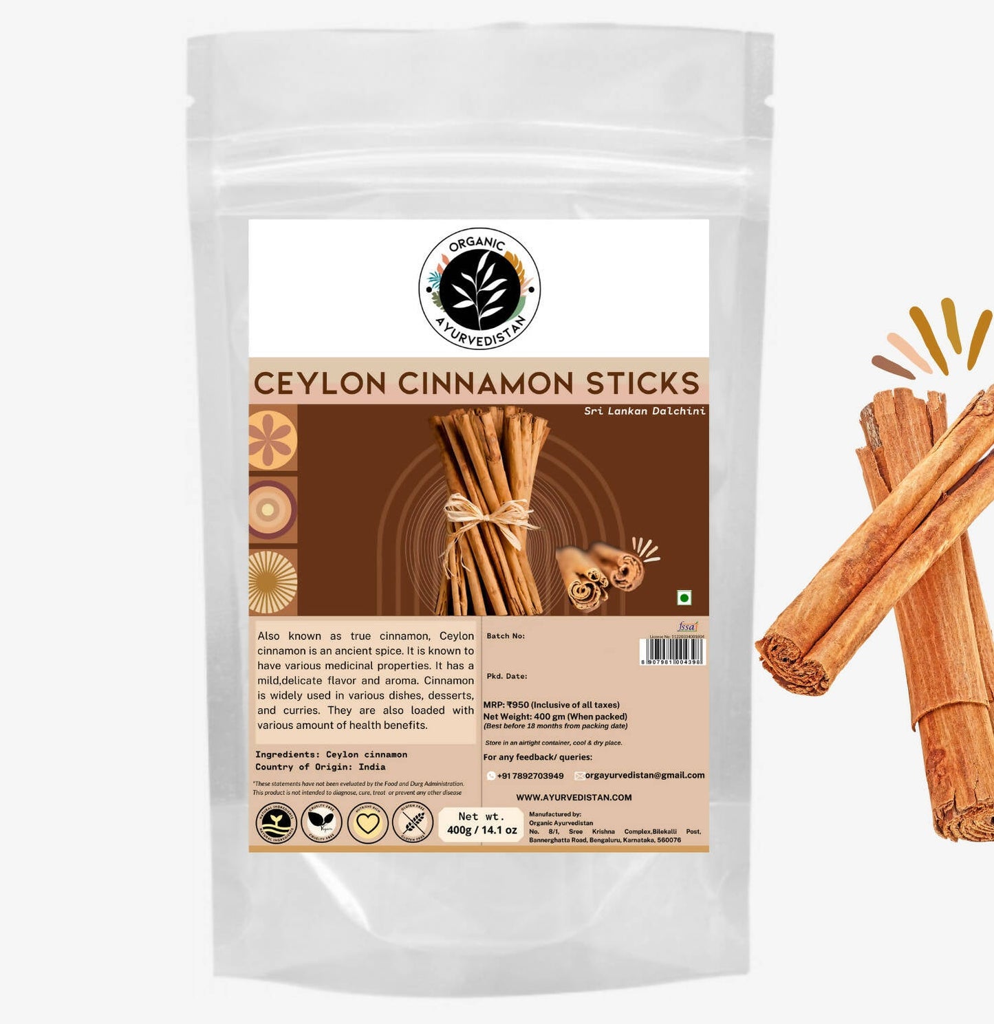 Organic Ayurvedistan Ceylon Cinnamon Sticks - Organic Ayurvedistan