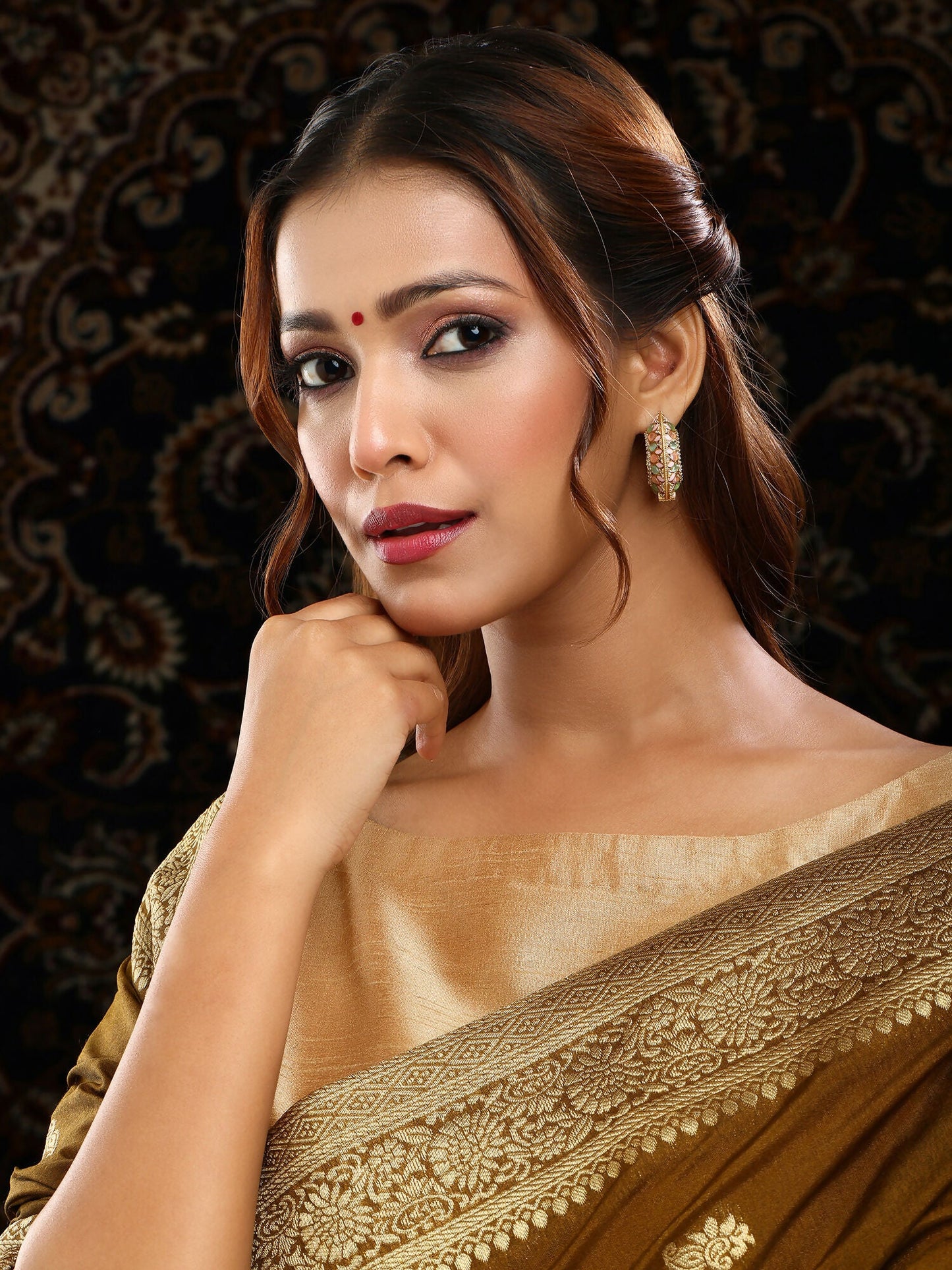 Ruby Raang Gold Polished Multi-Color Kundan Loops | Swadesiicart