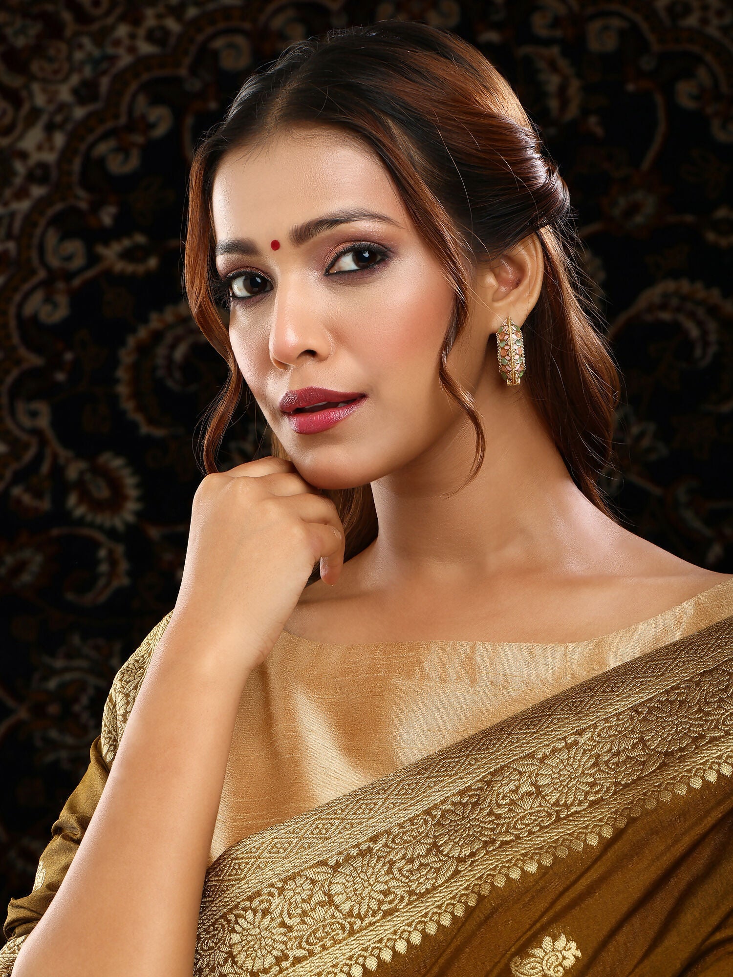 Ruby Raang Gold Polished Multi-Color Kundan Loops | Swadesiicart