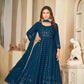 Jyoti Fashion Women's Rama Georgette Embroidered Anarkali Kurta Pant Set With Dupatta | Swadesiicart