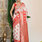 Shree Shyam Fashion Linen Cotton Red & White Saree