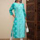 Vishudh Green Floral Printed Keyhole Neck Straight Kurta - Swadesiicart