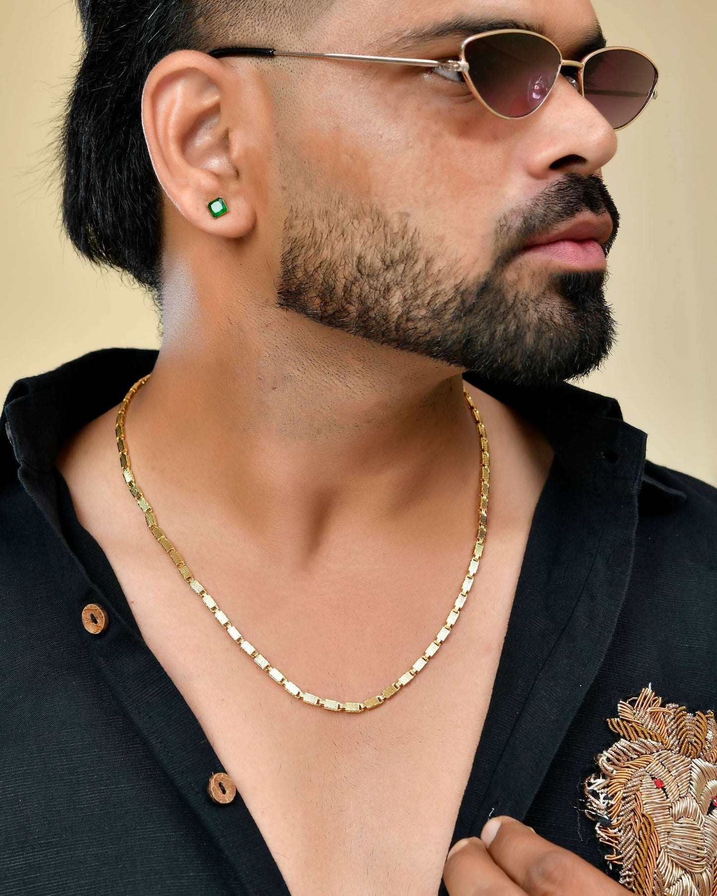 VOJ Gold-Polished Biscuit Shaped Chain For Men | Swadesiicart