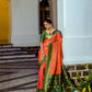 Vishnu Weaves Women's Orange Patola Banarasi Silk Meenakari Zari Woven Saree with Blouse - Swadesiicart