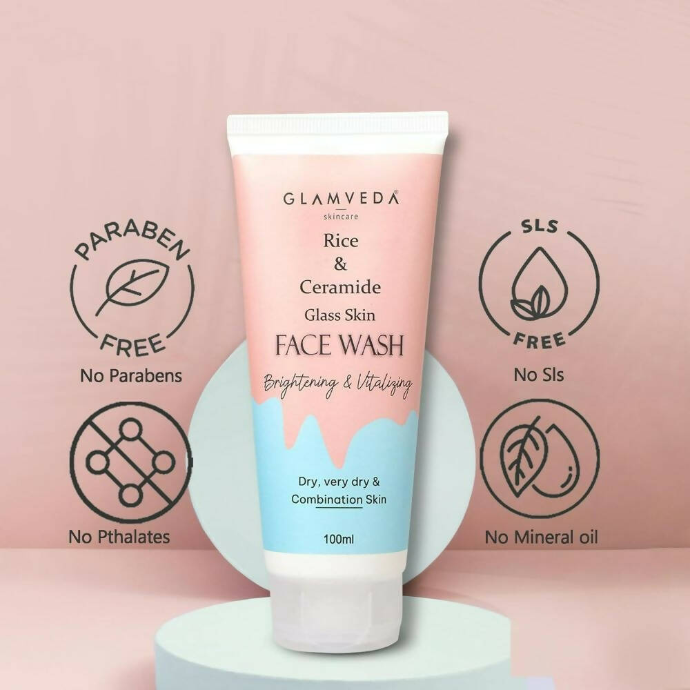 Glamveda Rice & Ceramide Glass Skin Face Wash - Swadesiicart