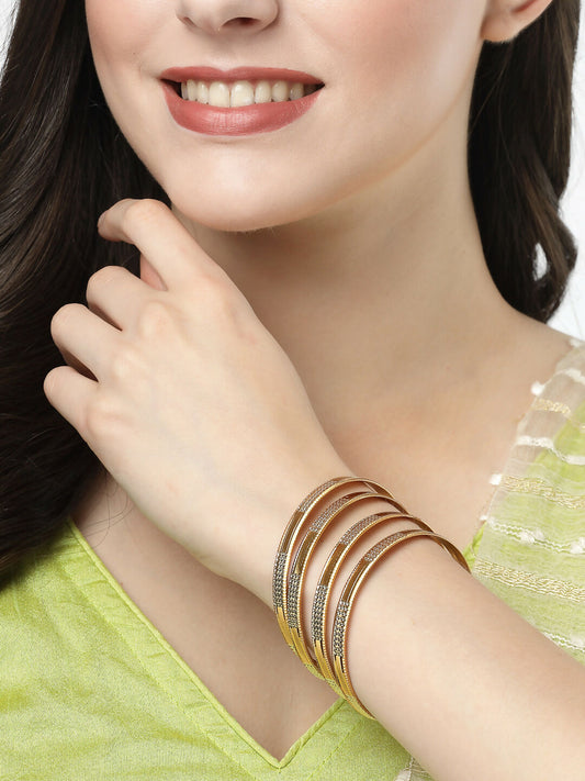 NVR Women's Set of 4 Gold-Polished CZ-Studded Traditional Bangles - NR Retail-NVR