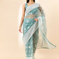 Blue Organza Geometric Embroidered Saree with Unstitched Blouse Piece - Roozal