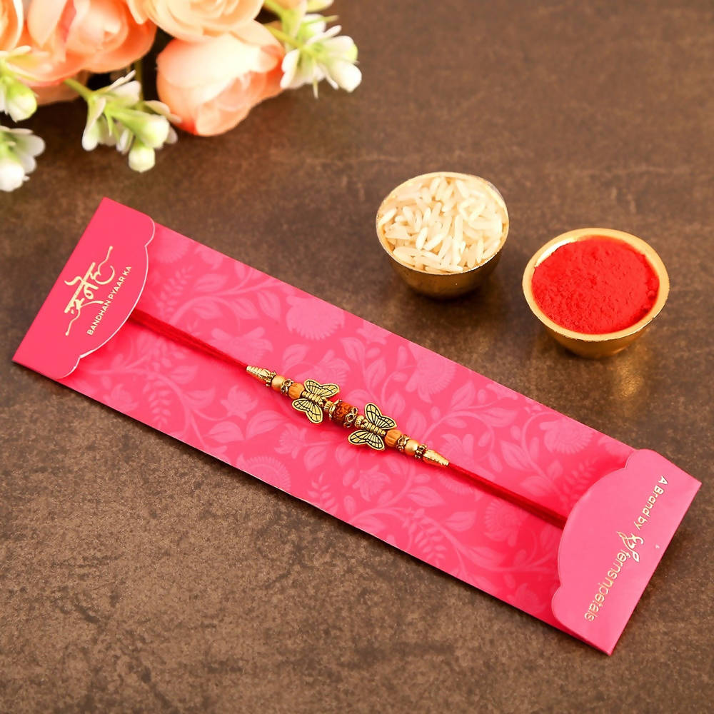 Ethnic Butterfly Rudraksha Rakhi & Soan Papdi | Swadesiicart