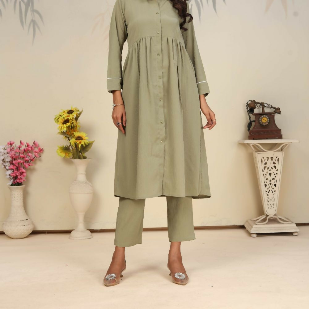 Jyoti Fashion Women's Olive Rinkal Cotton Plain with Side Pocket Kurtis & Sets | Swadesiicart