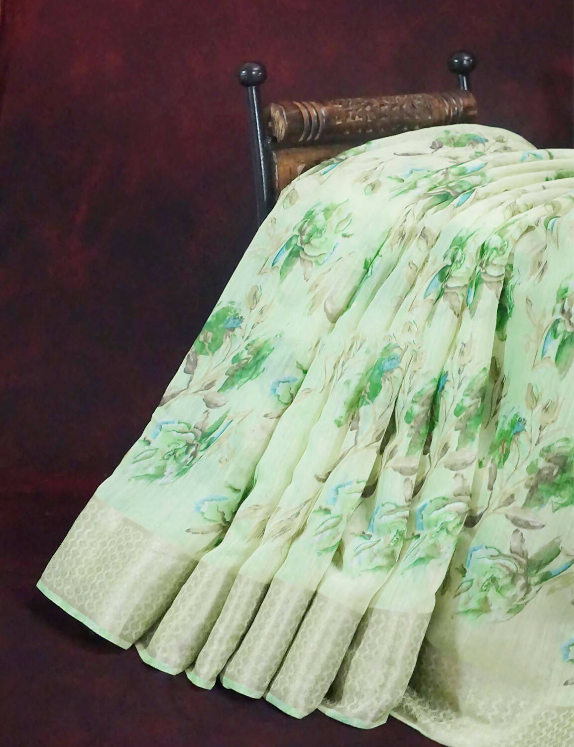 Shades of Green with Floral Design Semi Chanderi Saree By Gayathri Reddy Designer Studio | Swadesiicart