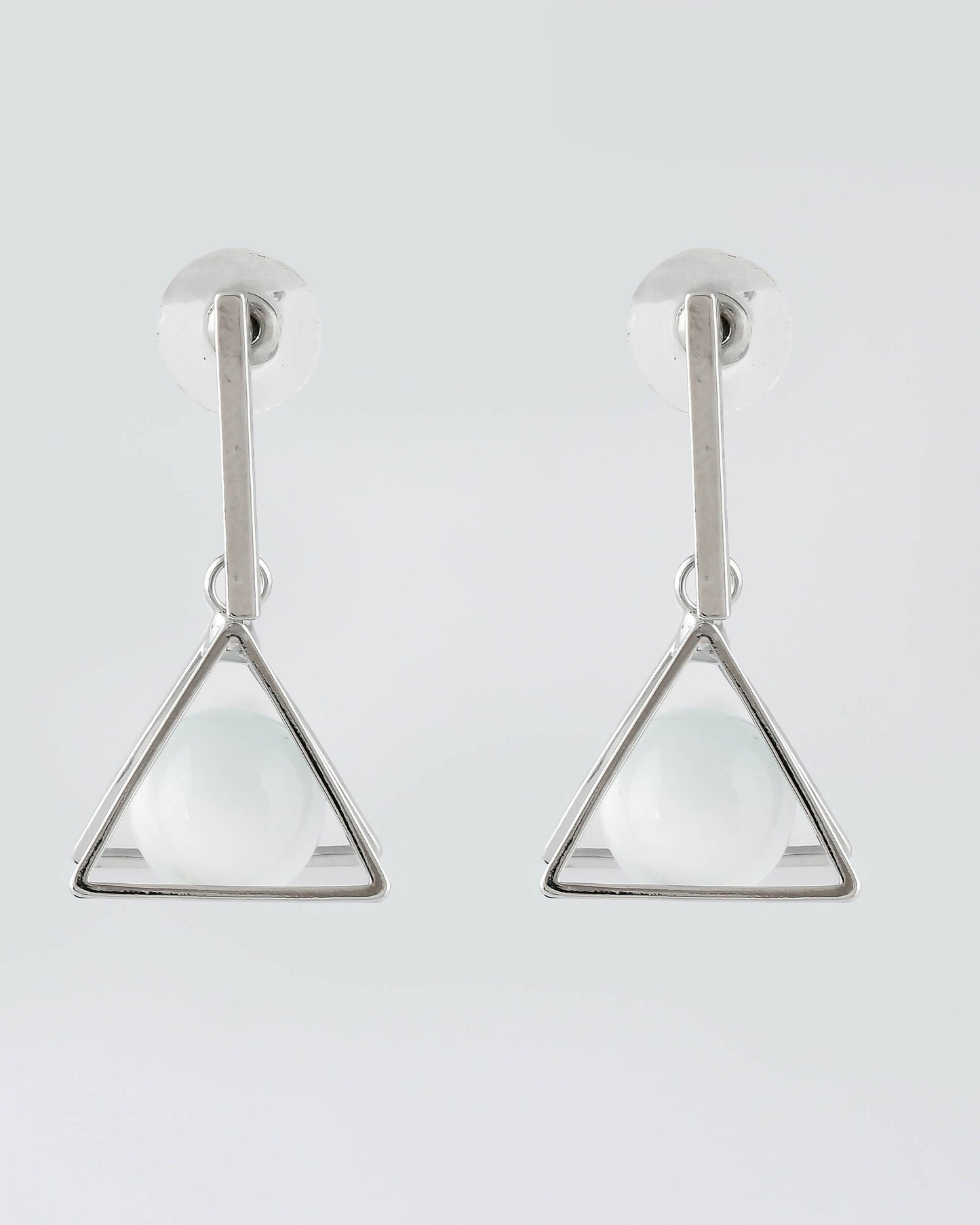 VOJ Women Sliver Triangle with Pearl Stainless Steel Stud Earrings - Swadesiicart