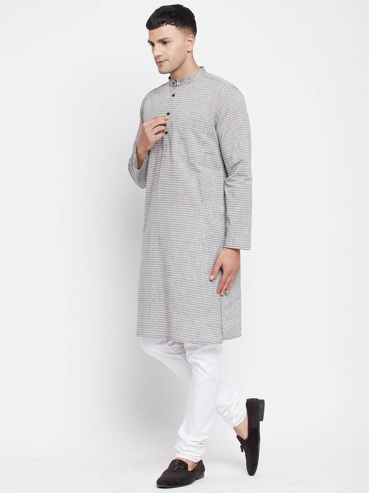 Even Apparels White Pure Cotton Men's Long Kurta With Band Collar | Swadesiicart