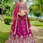 House of Panchhi Burgundy Satin Silk Sequins And Zarkan Embroidery Lehenga Choli & Dupatta | Swadesiicart