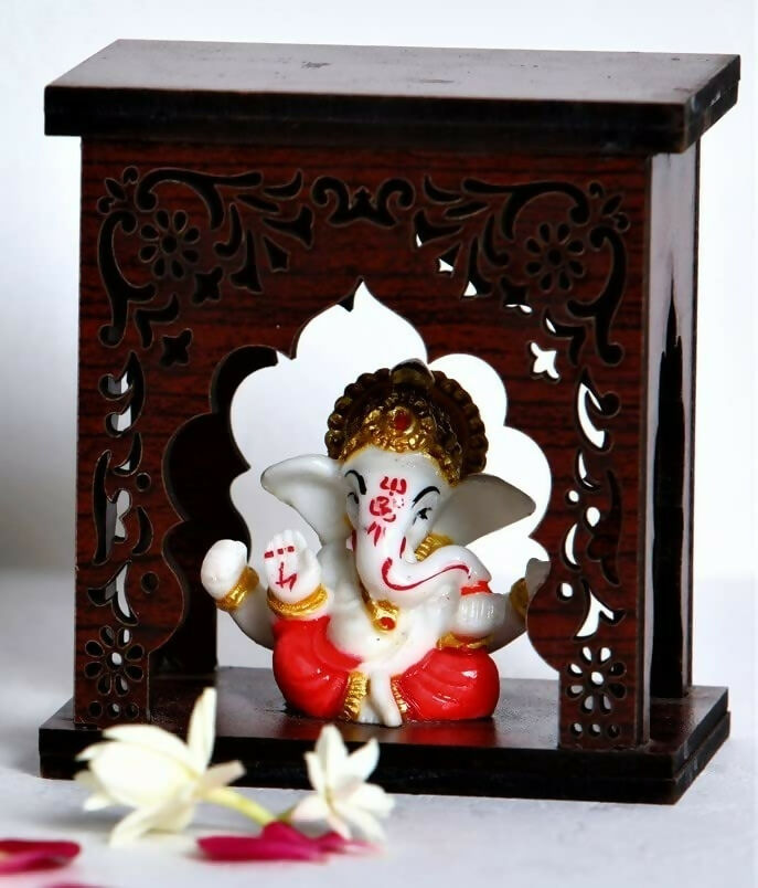 Expleasia, Exuberant & Luxury Decor Ganesha Idol With Wooden Temple - Swadesiicart