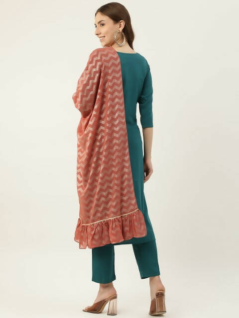 FIORRA Women's Rama Poly Crepe Straight Kurta Pant With Dupatta - Swadesiicart