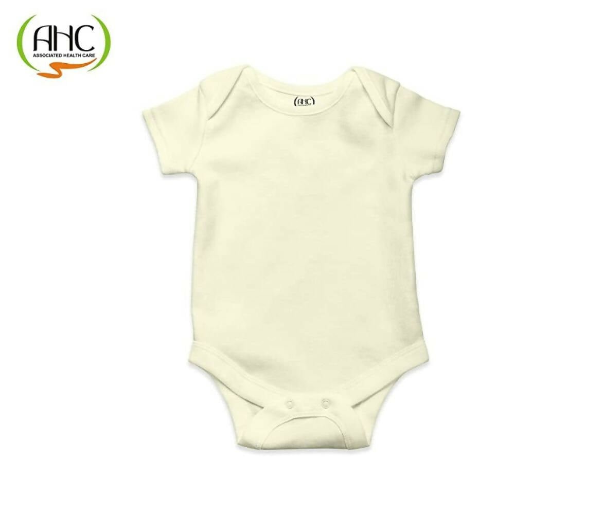 AHC Soft Cotton Short-Sleeve Bodysuits Solid Onesies New Born Infant Dress - Grey/Blue/Green/Pink/Yellow