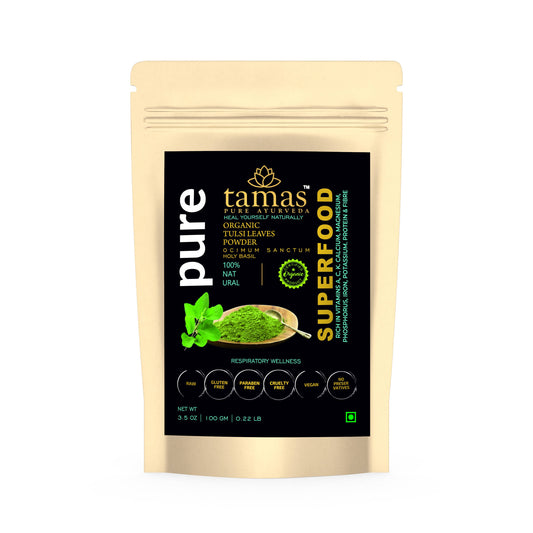 Tamas Pure Ayurveda Superfood Organic Tulsi Leaves Powder - Green Leaf