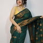 Exclusive Collection Beautiful Green Cotton Silk Woven Handloom Saree With Running Blouse Piece - Swadesiicart