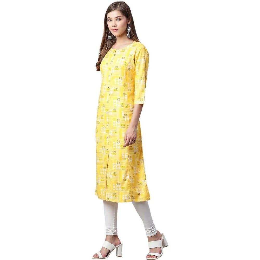 Anubhutee Women's Rayon Regular A-Line Yellow Kurta | Swadesiicart