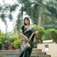 Vishnu Weaves Women's Green Raw Silk Saree with Blouse - Swadesiicart