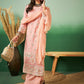 Peach Georgette Handwork Unstitched Dress Material - Hanika | Swadesiicart
