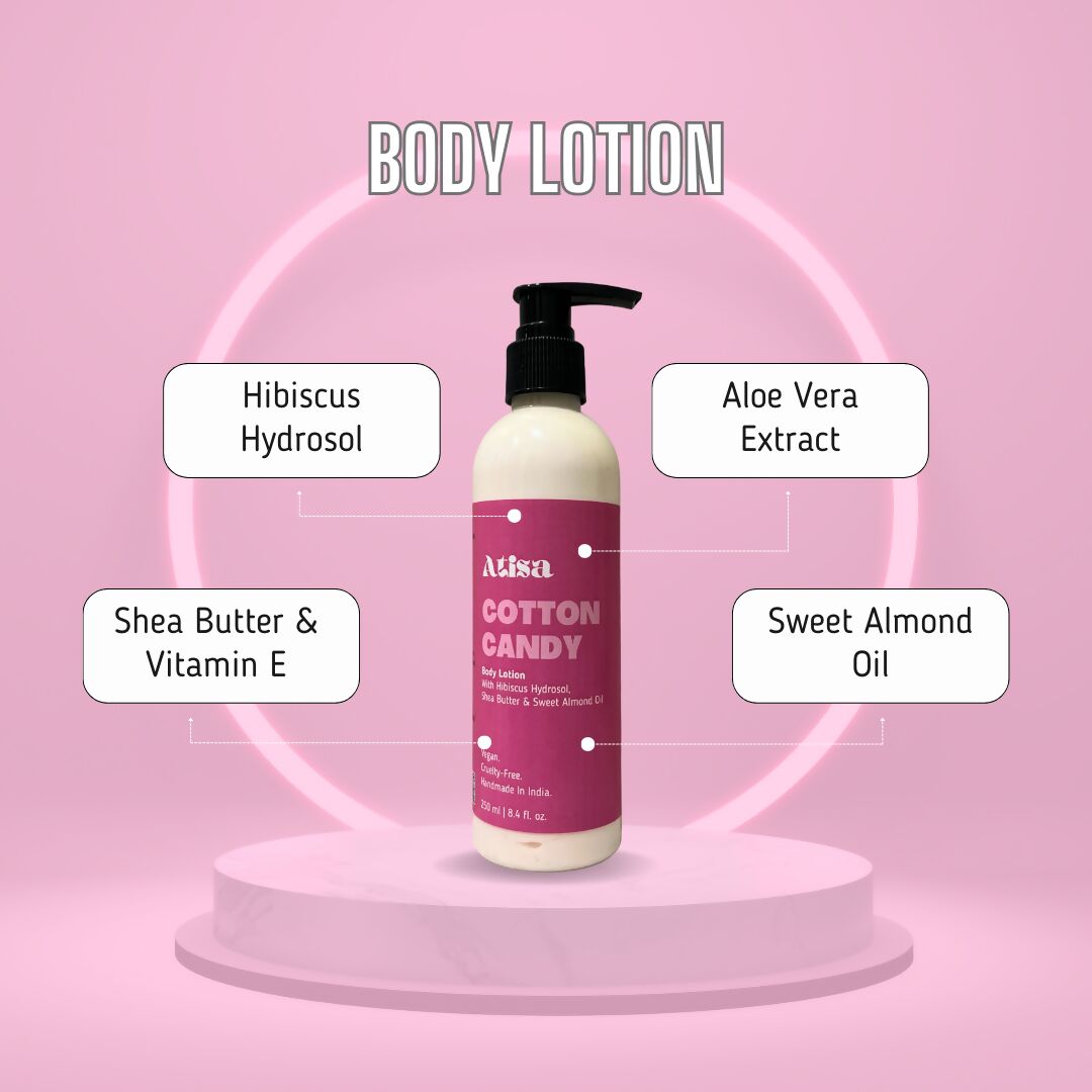Atisa Cotton Candy Body Lotion | Swadesiicart