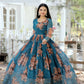 Jyoti Fashion Women's Teal Sequence Zari Embroidered Faux Georgette Anarkali Dress | Swadesiicart