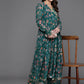 Ahalyaa Women Floral Printed Angrakha Kurta with Palazzos - Green Color | Swadesiicart