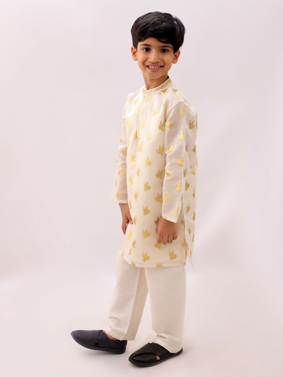 Lil Drama Mishti Off White Kurta and Pyjama For Boys | Swadesiicart