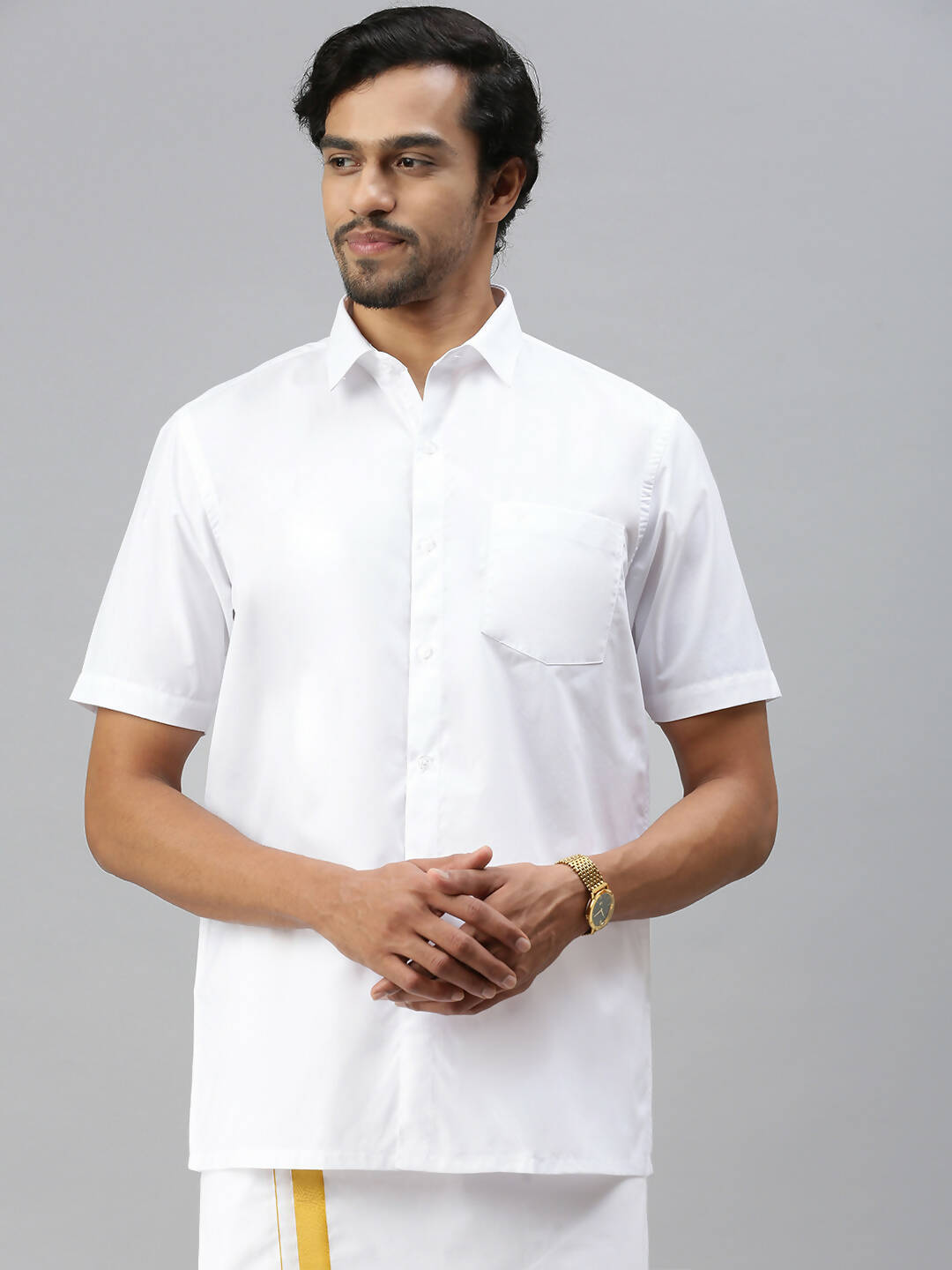 Ramraj Cotton Mens Half Sleeve White Shirt Plus Size - Soft Touch Cotton | Swadesiicart