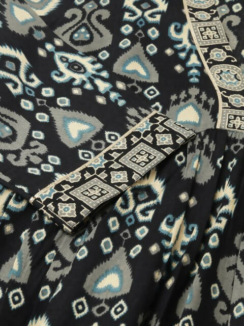 FIORRA Women's Black Cotton A-Line Kurta Palazzo Set - Swadesiicart