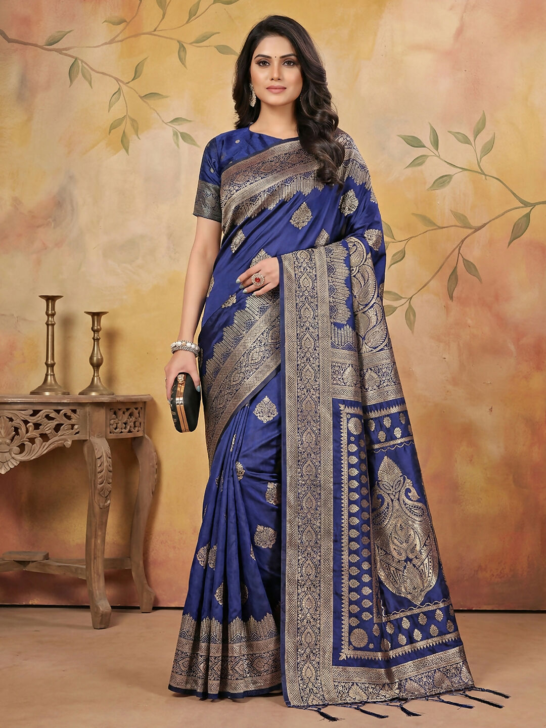 Shree Shyam Fashion Navy Blue Silk Blend Saree
