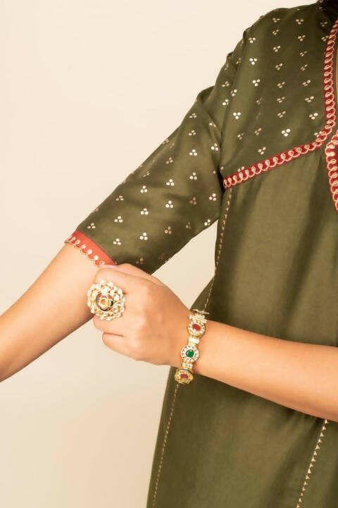 FIORRA Women's Green Silk Blend Straight Kurta Palazzo Set With Dupatta - Swadesiicart