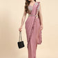 Pink Lycra Solid Ready to wear Saree with stitched Blouse - Vanita | Swadesiicart